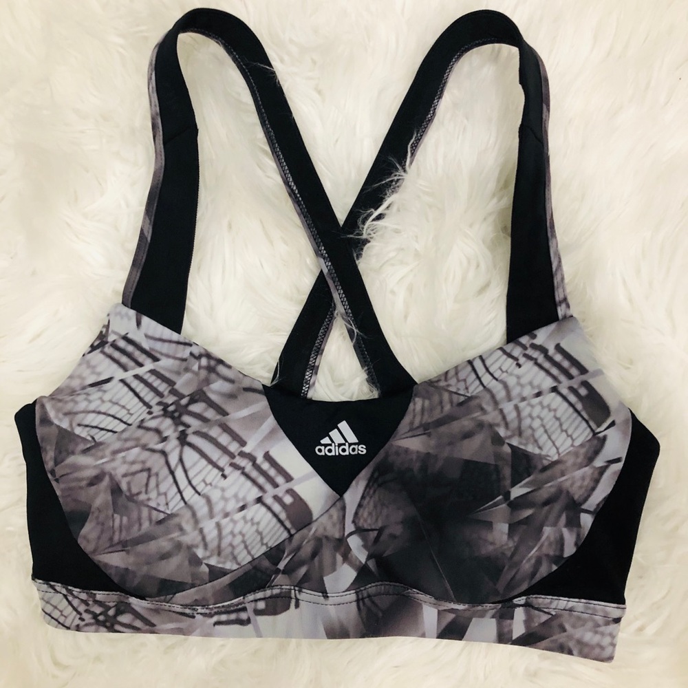Adidas black with gray woman’s sports Bra